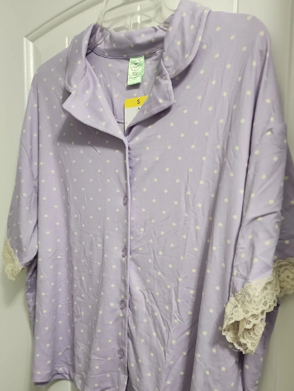 Honey Dew Women’s Lavender Polka Dot Pajama Set with Lace Trim - S